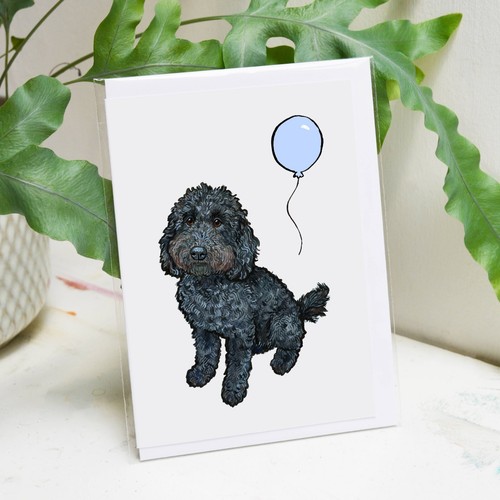 Black cockapoo birthday card - cockapoo,