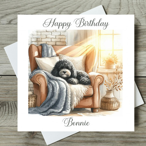 Black cockapoo birthday card - black,